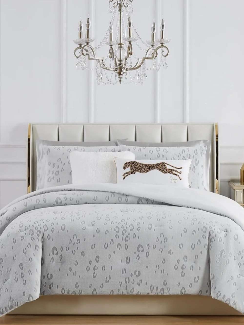 Juicy Couture White Pillow with Leopard Applique and Gold Trim - Picture 5 of 7